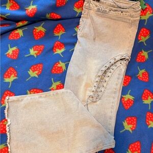 Fashion Nova Light Blue Lace-Up Flare Jeans